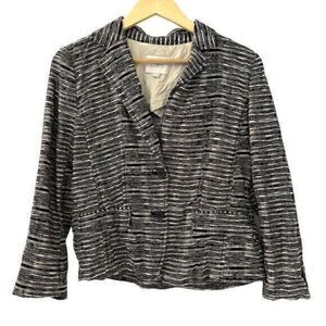 Ann Taylor‎ Loft Black and White Striped 100% Linen 2 Button Blazer Size 6